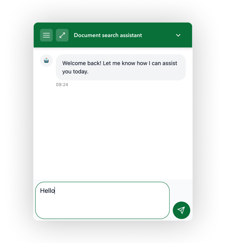 GOALie chatbot interface inside SharePoint, showing a natural-language conversation with cited document sources