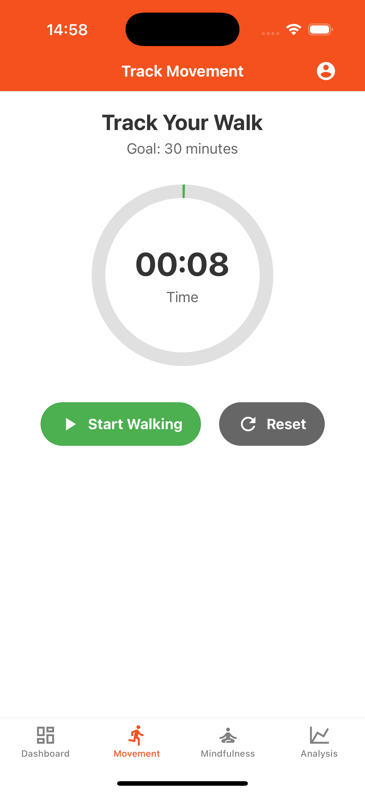 Myndgard movement-tracking screen visualising passive behavioural data over time